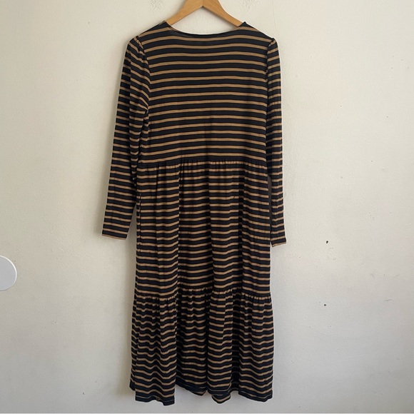 Boden Emma Long Sleeve Black & Camel Stripe Jersey Midi Dress 12 Cotton Blend - Picture 3 of 6